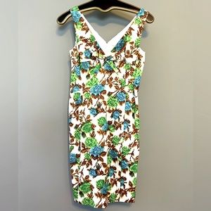 Milly V-Neck Sleeveless Dress in Blue and Green Floral Print Size 4
